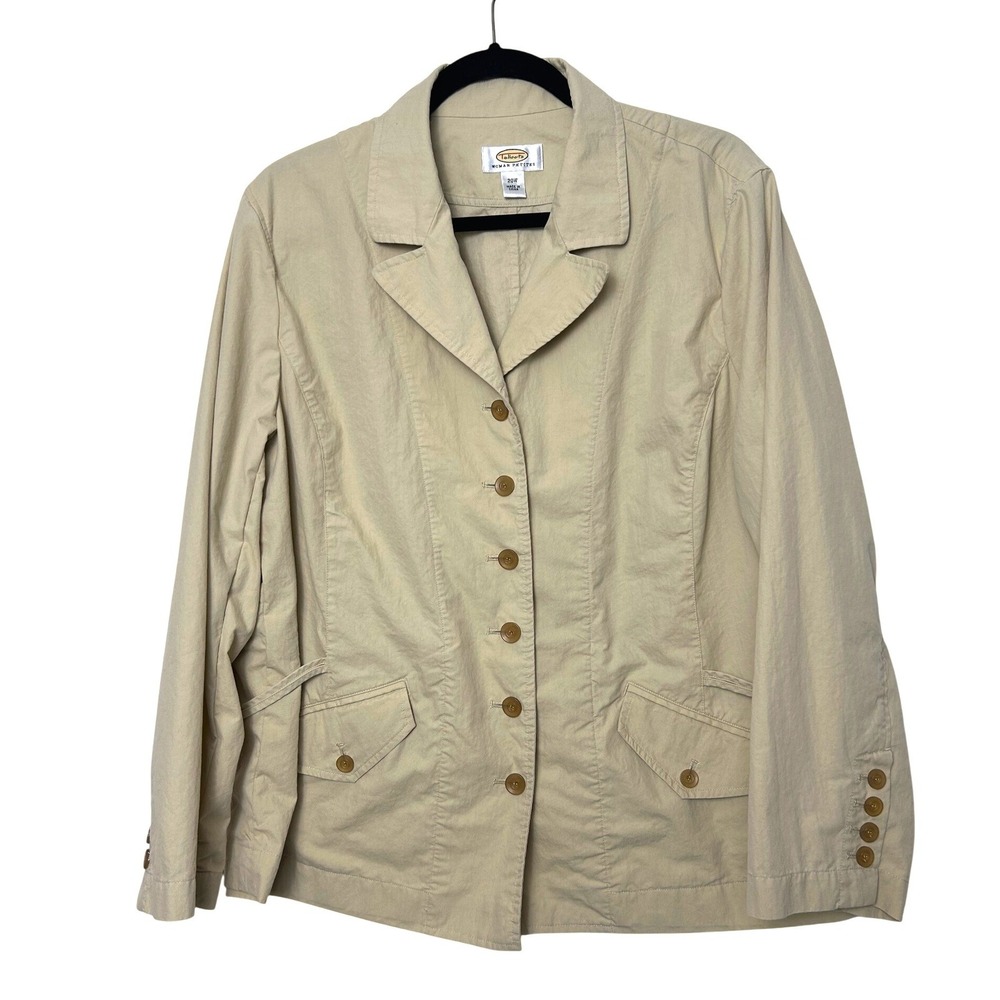 Talbots Jacket Women 20W Beige Cotton Blend khaki Utility Blazer Classic vintage